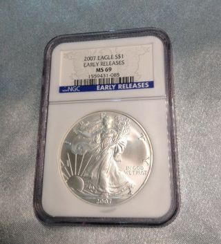 2007 Silver American Eagle 1 0z.  Coin - Ngc Ms 69 - Early Releases - Beauty photo