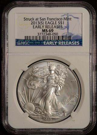 2013 (s) Silver American Eagle Ms - 69 Ngc (early Releases) photo