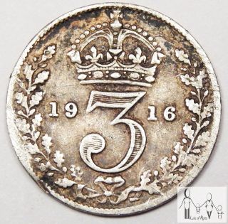 1916 Great Britain Very Good Vg 3 Three Pence 92.  5% Silver.  0420 Asw C86 photo