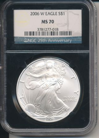 2006 - W Silver Eagle Ngc Ms70 Perfect Coin - 25th Anniversary Slab photo