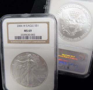 2006 W Burnished Silver 1 Oz.  American Eagle Brown Label Ngc Ms 69 photo