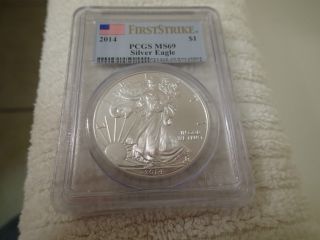 2014 Pcgs Ms69 First Strike Silver Eagle - photo