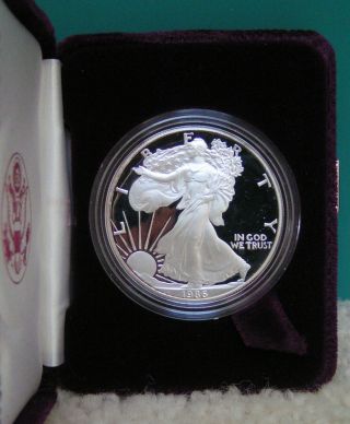 1986 - S 1 Oz Proof Silver American Eagle With Inside & Outer Boxes & photo