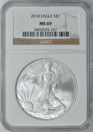 2010 One Oz Silver American Eagle Ngc Ms 69 Near Perfect photo