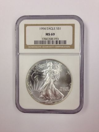 1994 American Silver Eagle $1.  1oz. .  Silver Ngc Ms - 69 photo