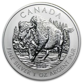 2013 Canadian Wood Bison 1 Oz.  9999 Fine Silver Coin Canadian Wildlife Series photo