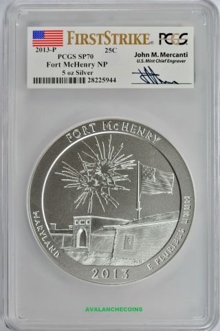 2013 - P Fort Mchenry America The 5oz.  Silver Sp70 Pcgs First Strike photo
