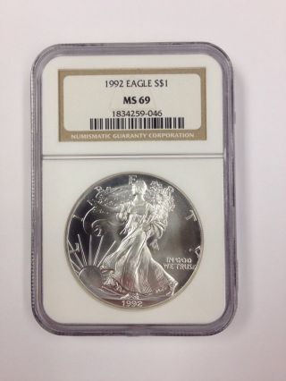 1992 American Silver Eagle $1.  1oz Silver Ngc Ms - 69 photo