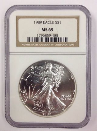 1989 American Silver Eagle $1.  1oz.  Silver Ngc Ms - 69 photo
