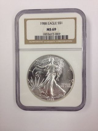 1988 American Silver Eagle $1.  1oz.  Silver Ngc Ms - 69 photo