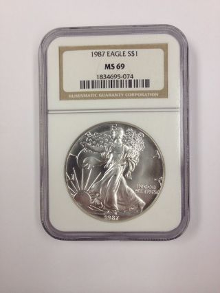 1987 American Silver Eagle $1.  1oz.  Silver Ngc Ms - 69 photo