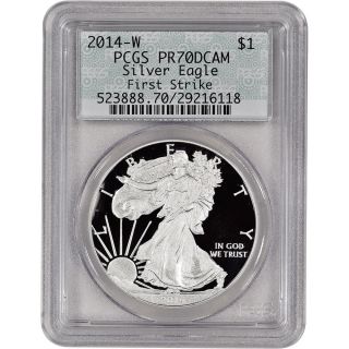 2014 - W American Silver Eagle Proof - Pcgs Pr70 Dcam - First Strike - Doily Label photo