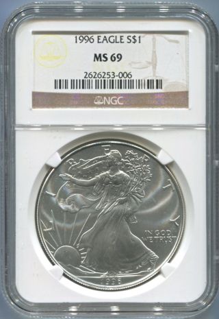 1996 American Silver Eagle $1 - Ngc Ms 69 - Gem Uncirculated - photo
