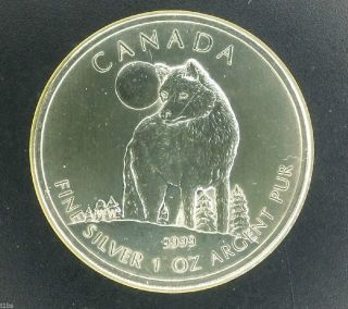 2011 Canada $5 Timber Wolf 1 Oz Silver.  9999 Canadian Wildlife photo