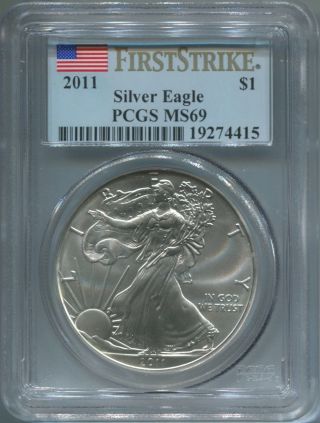 2011 American Silver Eagle $1 - Pcgs Ms 69 - First Strike - Gem Unc - Nr photo