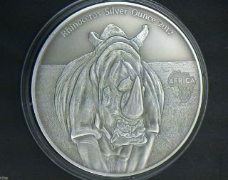 2012 Congo Rhinoceros Rhino 1 Oz.  999 Fine Silver Coin Antique Finish photo