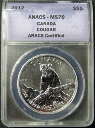 2012 Canada Wildlife Series Cougar Anacs Certified Ms70 1 Oz,  Canadian Wildlife photo