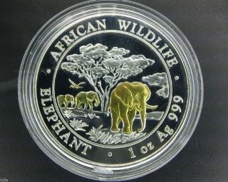 2012 Somalia Somali Republic Elephant 1 Oz.  999 Silver Gilded Coin 100 Schilling photo