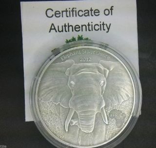 2012 Gabon Elephant 1 Oz.  999 Fine Silver Coin Antique Finish photo