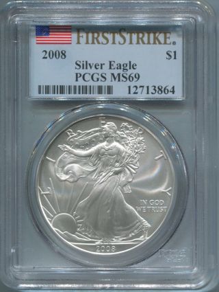 2008 American Silver Eagle $1 - Pcgs Ms 69 - First Strike - Gem Unc - Nr photo