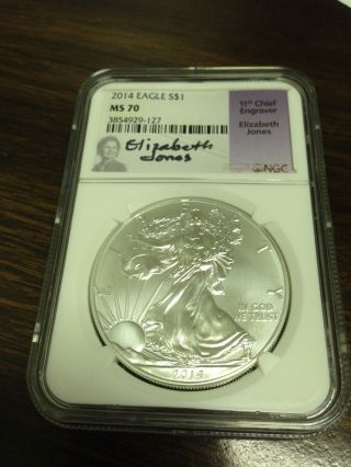 2014 American Silver Eagle Ngc Ms70 Elizabeth Jones Signed Chief Engraver Wow photo