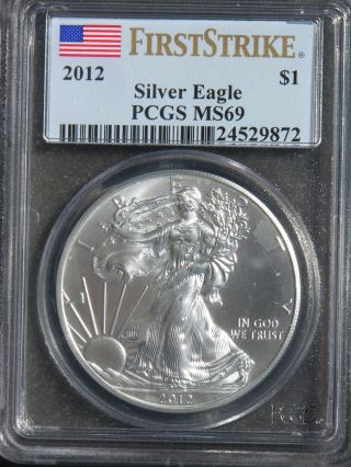 Amercian Silver Eagle 2012 - W Pcgs Ms69.  999 Pure Silver Eagle Coin First Strike photo