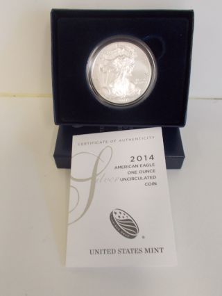 2014 American Eagle Unc.  Silver Dollar Coin W.  & Boxe. photo