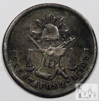 1874 Zsh Mexico 25 Centavos 90.  3% Silver.  1965 Asw photo