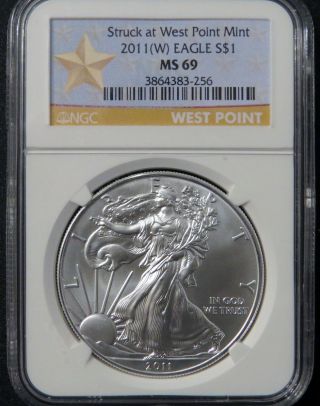 2011 Silver Eagle Ngc Ms - 69 - West Point Label With Star photo