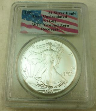 1991 American Silver Eagle,  Pcgs,  Wtc Ground Zero Recovery,  Stunning Coin photo