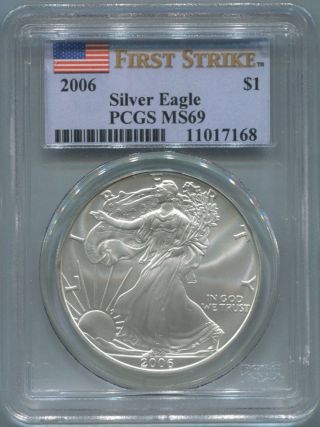2006 American Silver Eagle $1 - Pcgs Ms 69 - Gem Unc - Nr photo