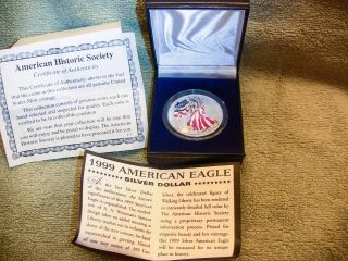 Low Mintage,  1999 American Eagle.  999 Fine Silver $1,  A.  Weinman Painted Desig photo