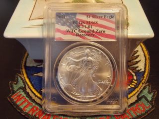 2001 $1 Silver Eagle Pcgs Ms68 Wtc World Trade Center Recovery 911 photo