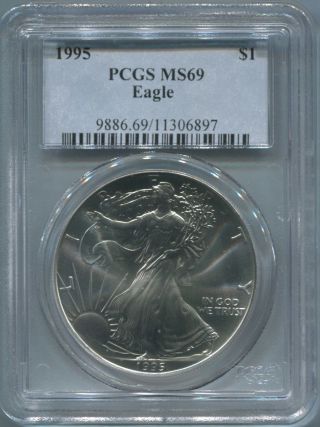 1995 American Silver Eagle $1 - Pcgs Ms 69 - Attractive - Gem Unc - Nr photo
