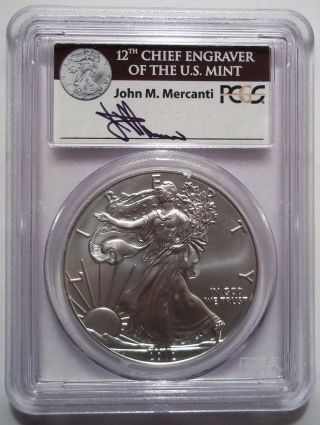 2012 - W Burnished Silver Eagle Dollar Pcgs Ms70 First Strike Mercanti Sig Label photo