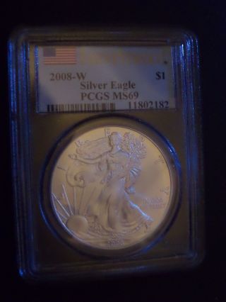 2008 - W Silver American Eagle Ms - 69 Pcgs (first Strike) photo