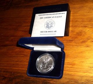 American Eagle 2001 - P Proof Silver Dollar - 1 Oz.  99.  9 Pure Silver (box & photo