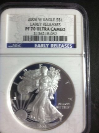 2008 - W Silver Eagle Ngc Pf70 Early Release Low Mintage Year For Se photo
