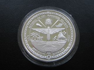 Solid.  999 Pure Silver Proof 1 Troy Oz $50u.  S.  D Marshall Islands Space Coin photo