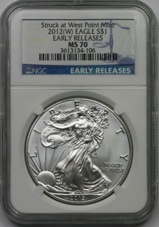 2012 - (w) Silver Eagle $1 Ms 70 Ngc Early Releases Struck At West Point photo