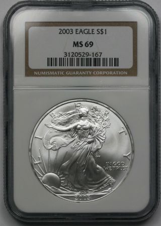 2003 Silver Eagle $1 Ms 69 Ngc 1 Oz Fine Silver photo