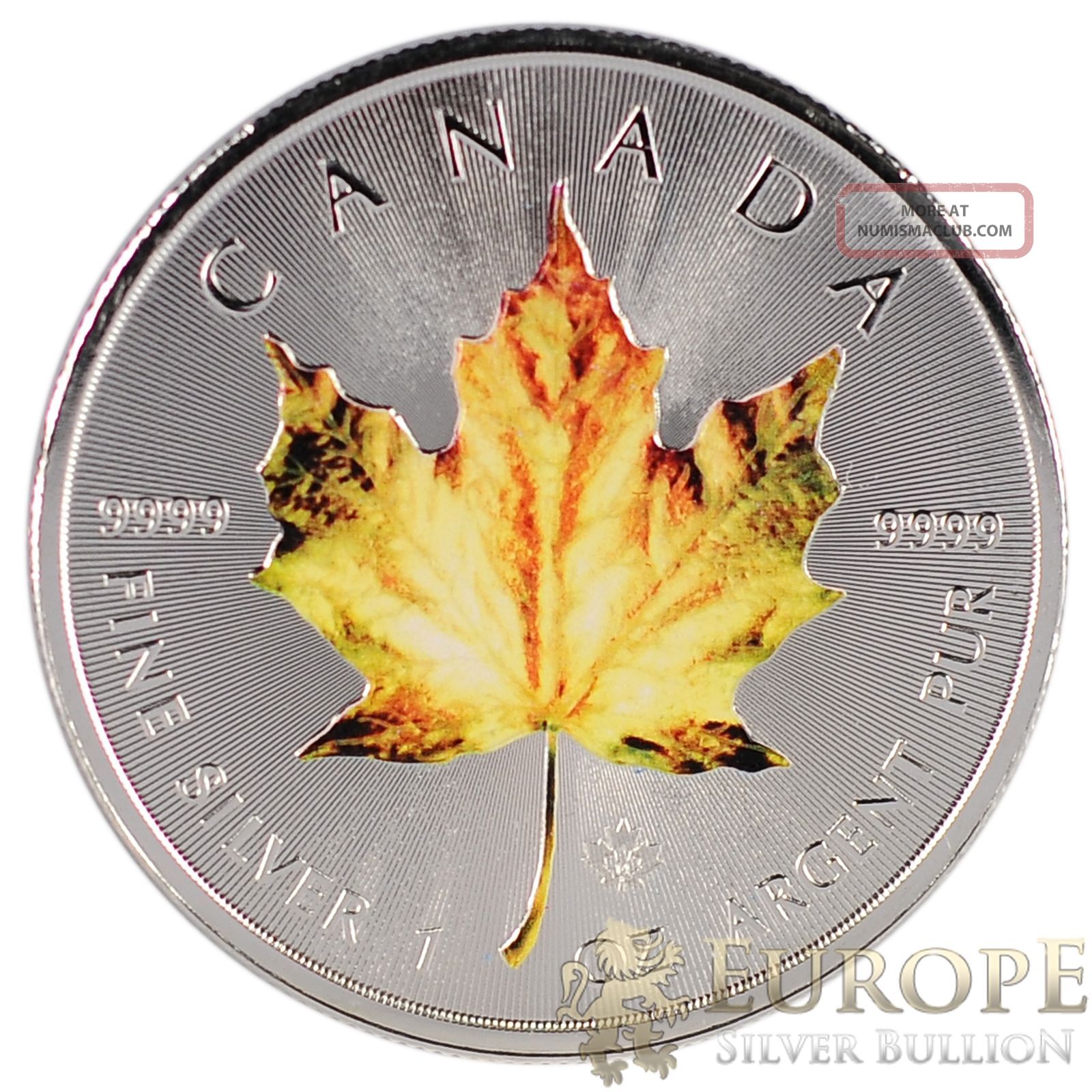 2014 Canada Maple Leaf 1 Oz 9999 Silver Coin Yellow Colorized Maple