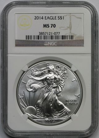 2014 Silver Eagle $1 Ms 70 Ngc Brown Label 1 Oz Fine Silver photo