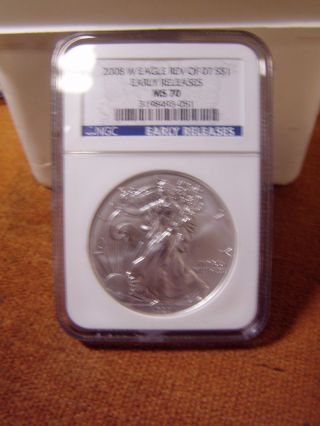 2008 W,  Reverse Of 2007,  $1 American Silver Eagle,  Ngc Ms - 70,  Early Releases photo