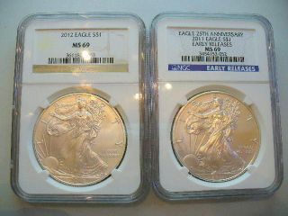 1986 - 2012 Silver American Eagles In Ms69 photo
