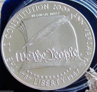 1987 S 90% Silver Constitution Dollar Proof Strike Deep Cameo Strike Ogp & photo
