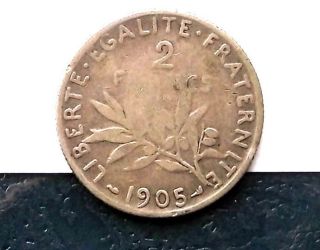835 Silver 1905 France 2 Franc Figure Sowing Seed Km 845 Good Circ.  2684 Oz Asw photo