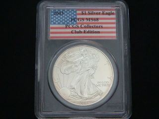 Pcgs Ms 68 First Strike 2003 American Eagle.  999 Silver Coin,  Club Edition photo