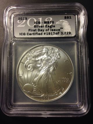 2013 Silver Eagle Icg Ms70 First Day Of Issue photo