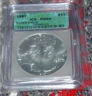 Uncirculated 1987 $1 Silver Eagle Coin Graded Icg Ms69 1 Ounce Silver 1oz photo